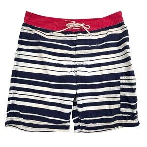 J Crew Original Swimwear Red White Blue Striped Surf Board Shorts Preppy 30